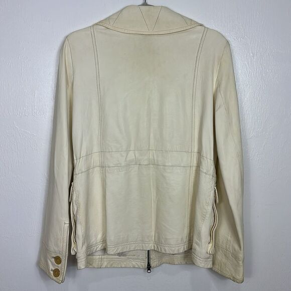 GAP Genuine Leather Full Zip Jacket With Pockets In Ivory Size M - Picture 4 of 11